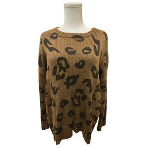 Wooden Ships Brown Animal Print Mohair Wool Blend Oversized Sweater Size XS